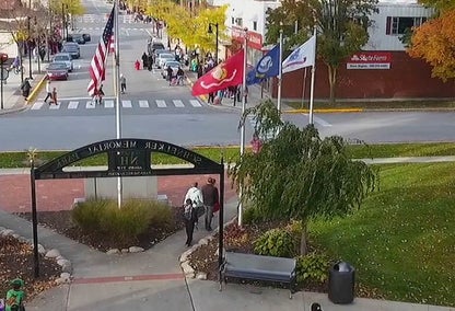 Aerial view of New Haven, IN park and downtown